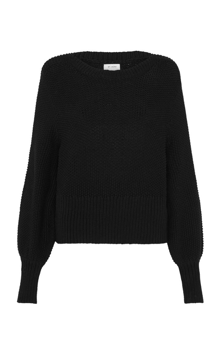 St. Agni Maiko Waffle-knit Cotton Puff-sleeve Sweater