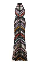 Elie Saab Embroidered Stripe Halter Dress