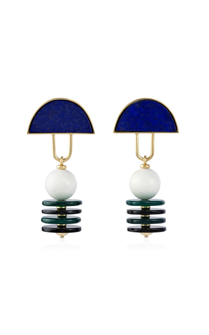 Mahnaz Collection Vintage Pair Of Agate Lapis Lazuli & 18k Gold Ear Pendants