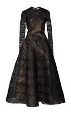 Oscar De La Renta Long Sleeve Dress With Lace And Full Skirt