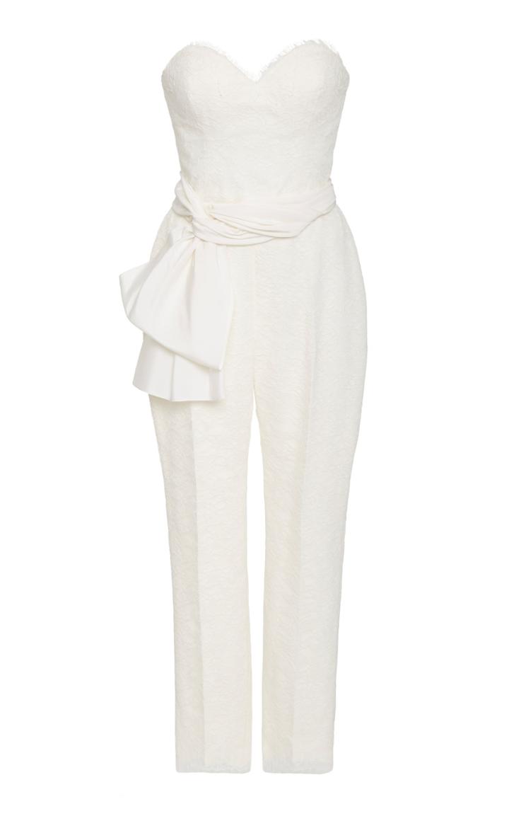 Carolina Herrera Bridal Lourdes Strapless Chantilly Lace Jumpsuit