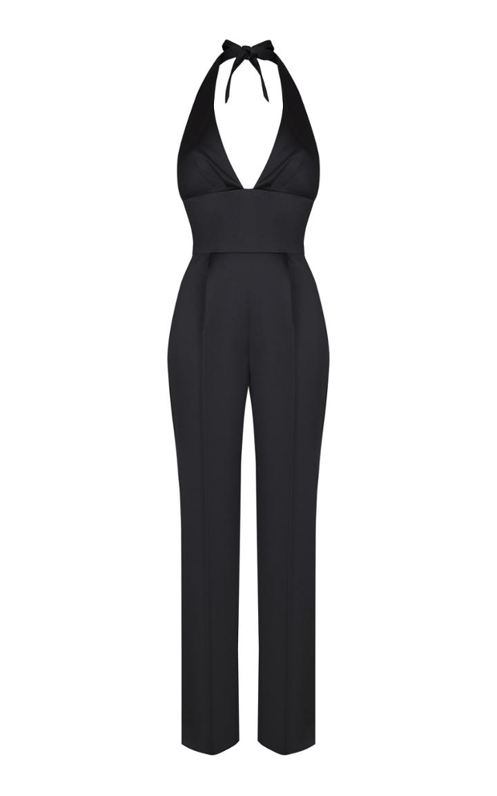 Rasario Satin Halter Cropped Jumpsuit