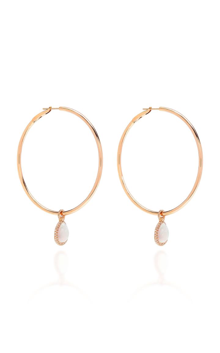 Nina Runsdorf M'o Exclusive: Large Rose Gold Hoops With Medium Opal Flip Charm