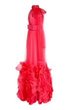 Moda Operandi Costarellos Silk Tulle Cape Dress With Oversized Organza Flower & Inte