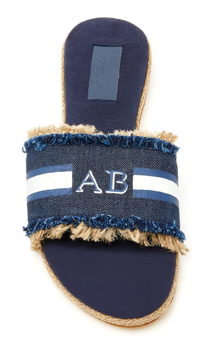 Rae Feather Stripe M'onogram Fray Denim Slide