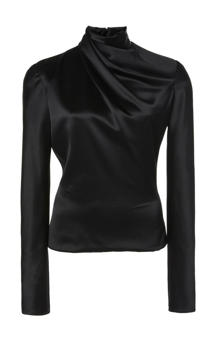 Brandon Maxwell Draped Neck Silk Blouse