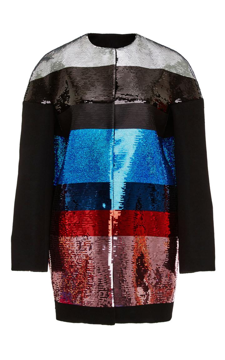 Giambattista Valli Camel Wool Multicolored Sequined Coat