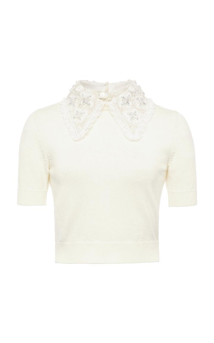 Miu Miu Pearl-embellished Wool Cropped Top