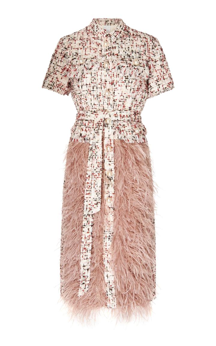 Huishan Zhang Wyatt Feather Embellished Shirt Dress