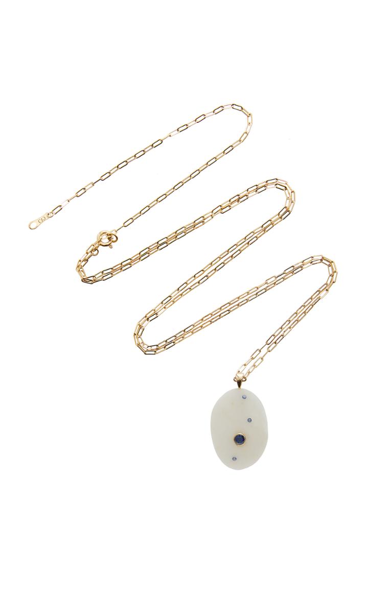 Cvc Stones Indian 18k Gold Beach Stone And Sapphire Necklace