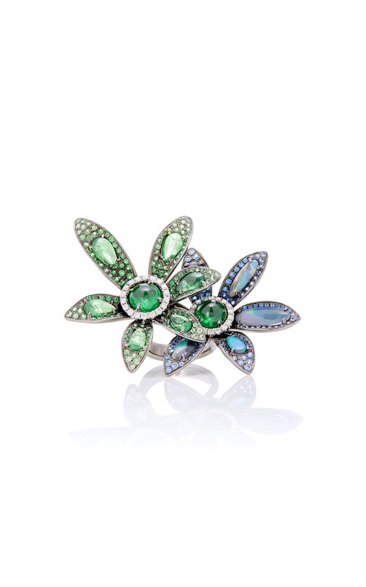 Wendy Yue Tsavorite And Sapphire Flower Ring