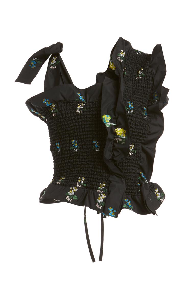 Moda Operandi Cecilie Bahnsen Micheala Smocked Floral Poplin Top