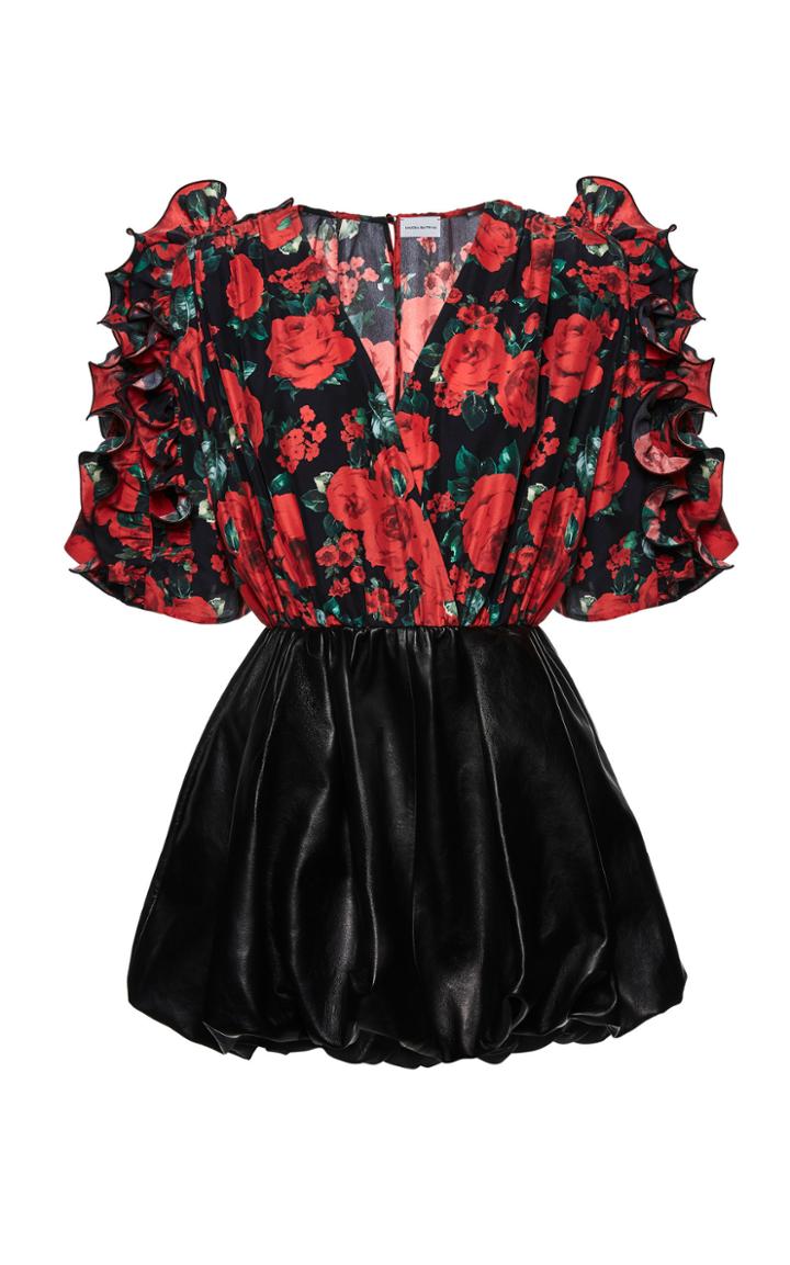 Moda Operandi Magda Butrym Lleida Floral-print Silk & Leather Mini Dress Size: 34