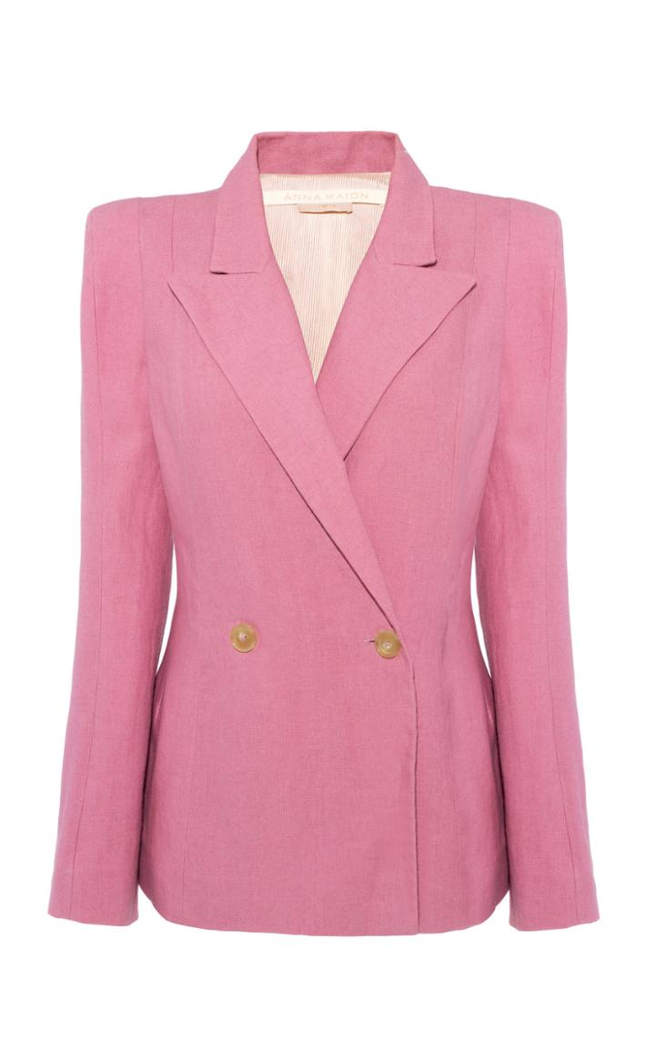 Moda Operandi Anna Mason Sharp Double Breasted Linen Blazer Size: 8