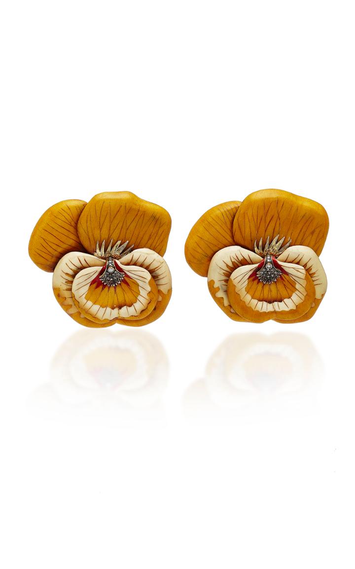 Silvia Furmanovich Marquetry Yellow Sculptural Pansy Earrings