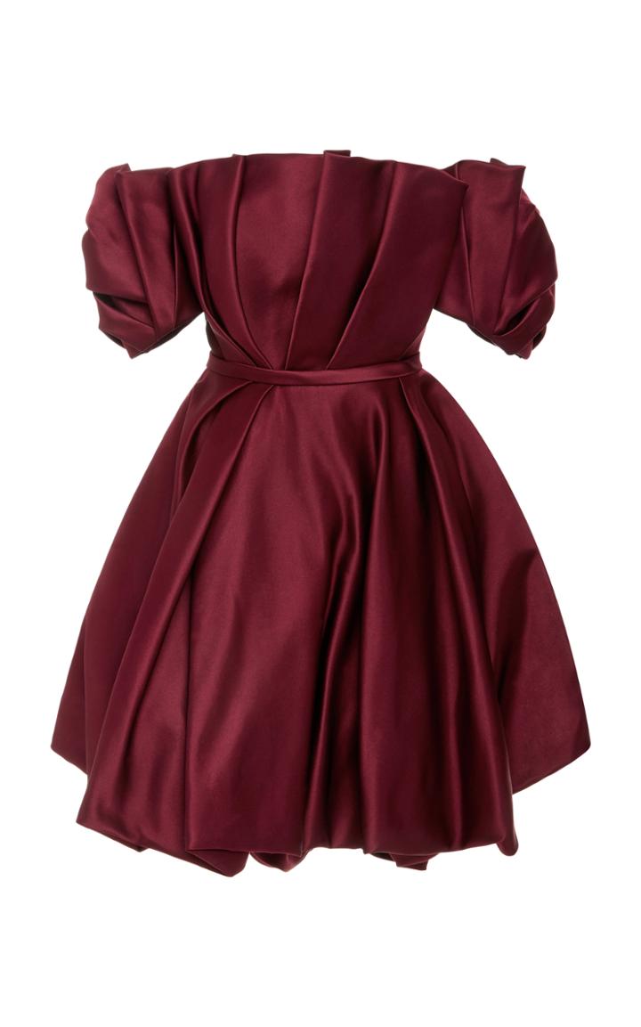 Elizabeth Kennedy Pleated Off-the-shoulder Mini Dress