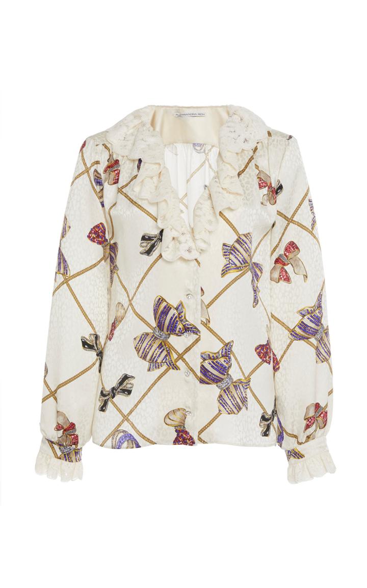 Alessandra Rich Bow Print Silk Blouse