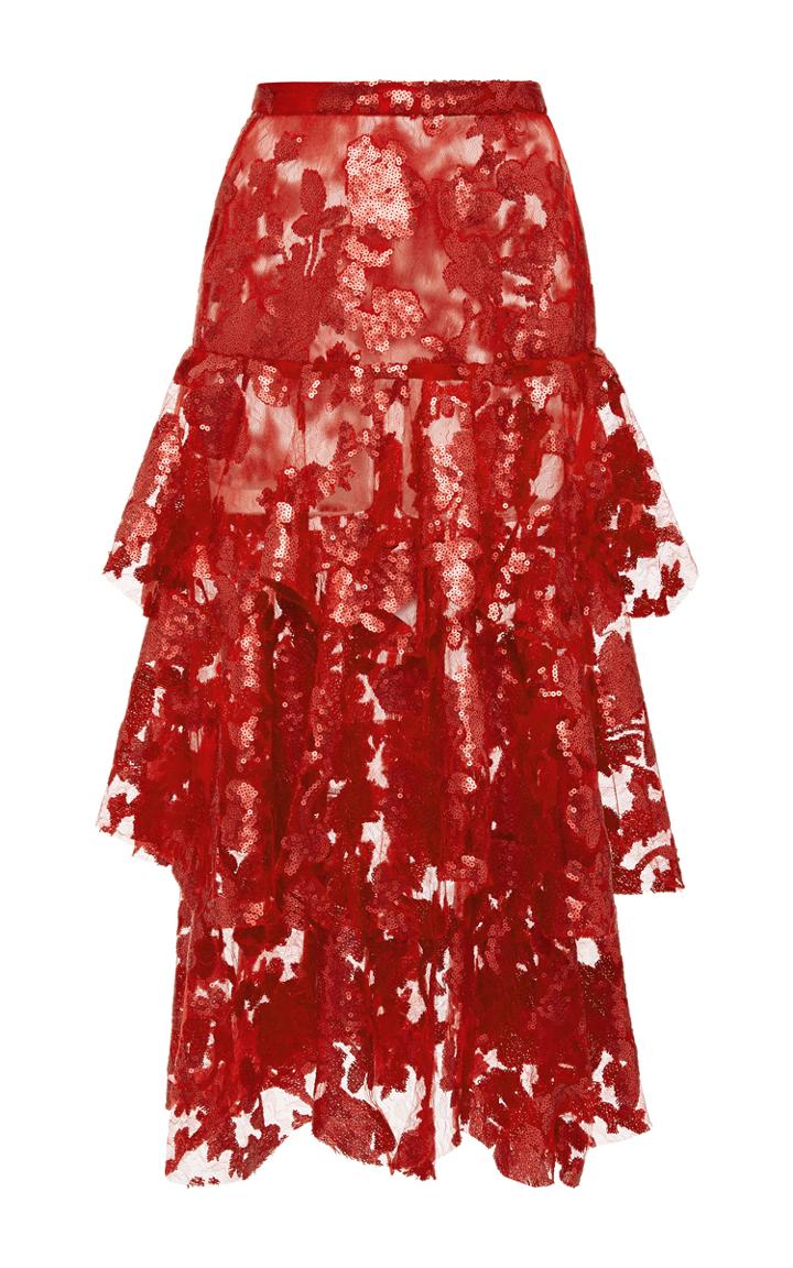 Rodarte Sequin And Lace Tiered Skirt