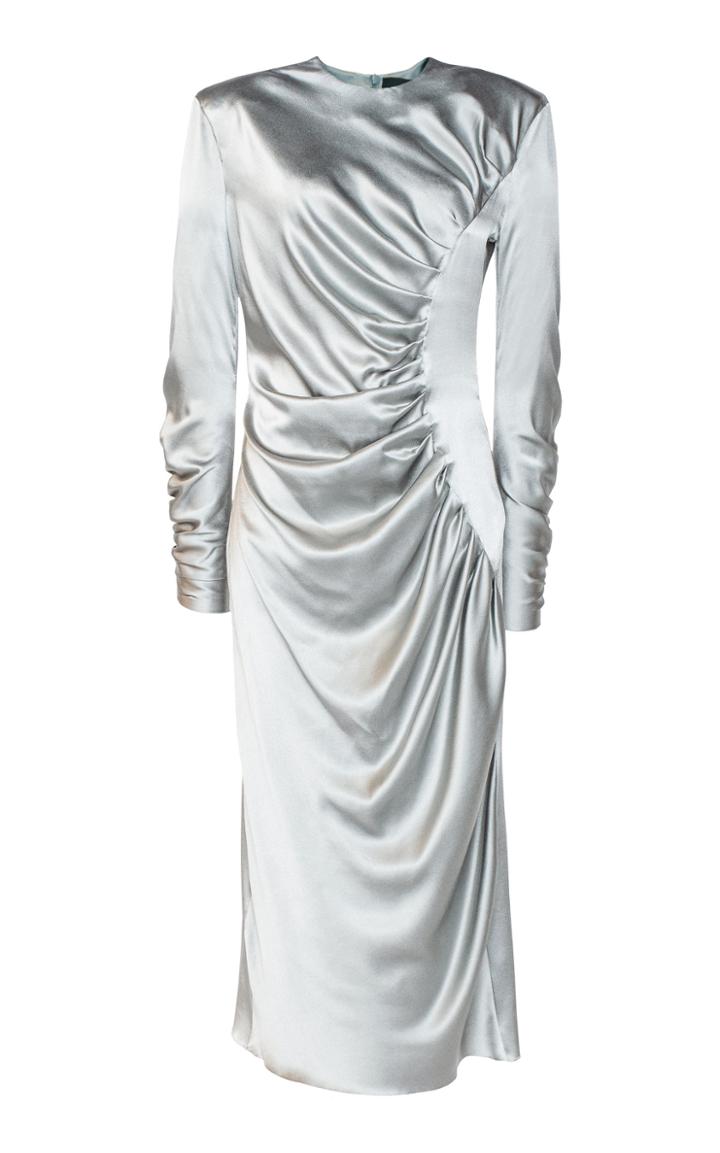 Lake Studio Ruched Metallic Silk-blend Midi Dress