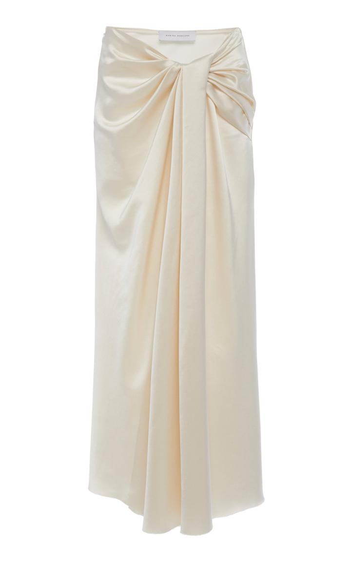 Marina Moscone Draped Satin Midi Skirt