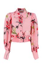 La Doublej Fever Printed Puffed-sleeve Silk Top