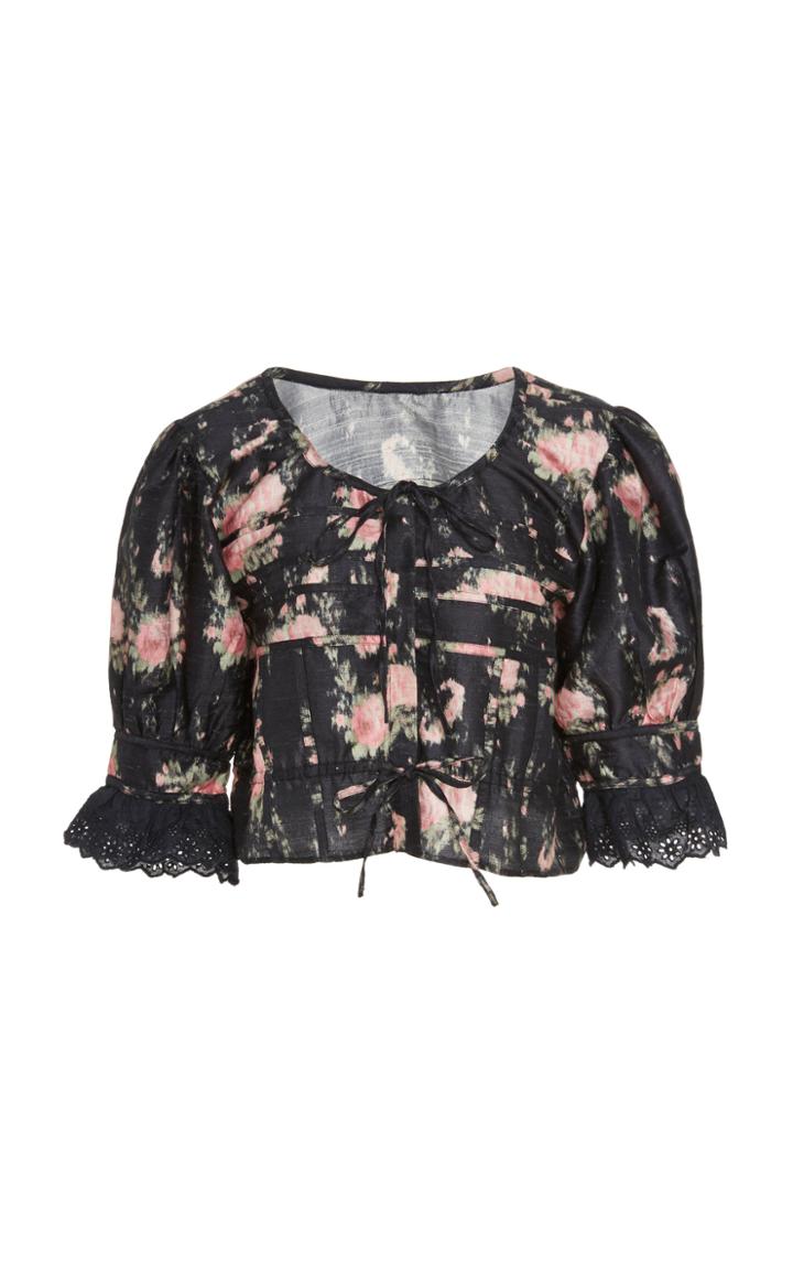 Loveshackfancy Tiana Floral-print Cropped Silk Top