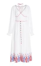 Gl Hrgel Embroidered Peasant Sleeve Midi Dress