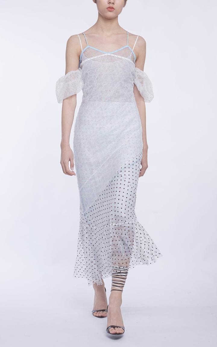 Anas Jourden Off-the-shoulder Duo Lace Midi Dress