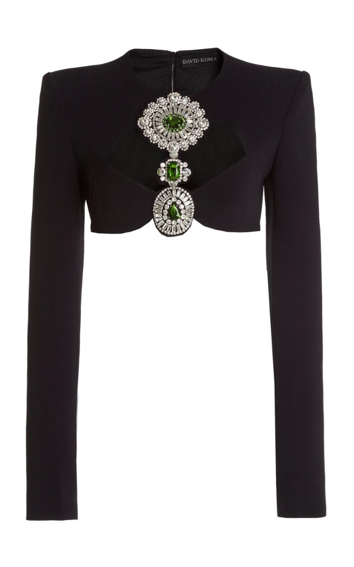 Moda Operandi David Koma Crystal-embroidered Cady Cropped Top