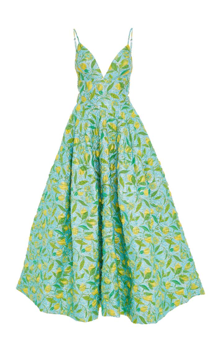 Christian Siriano Lemon Brocade Tea Length Dress