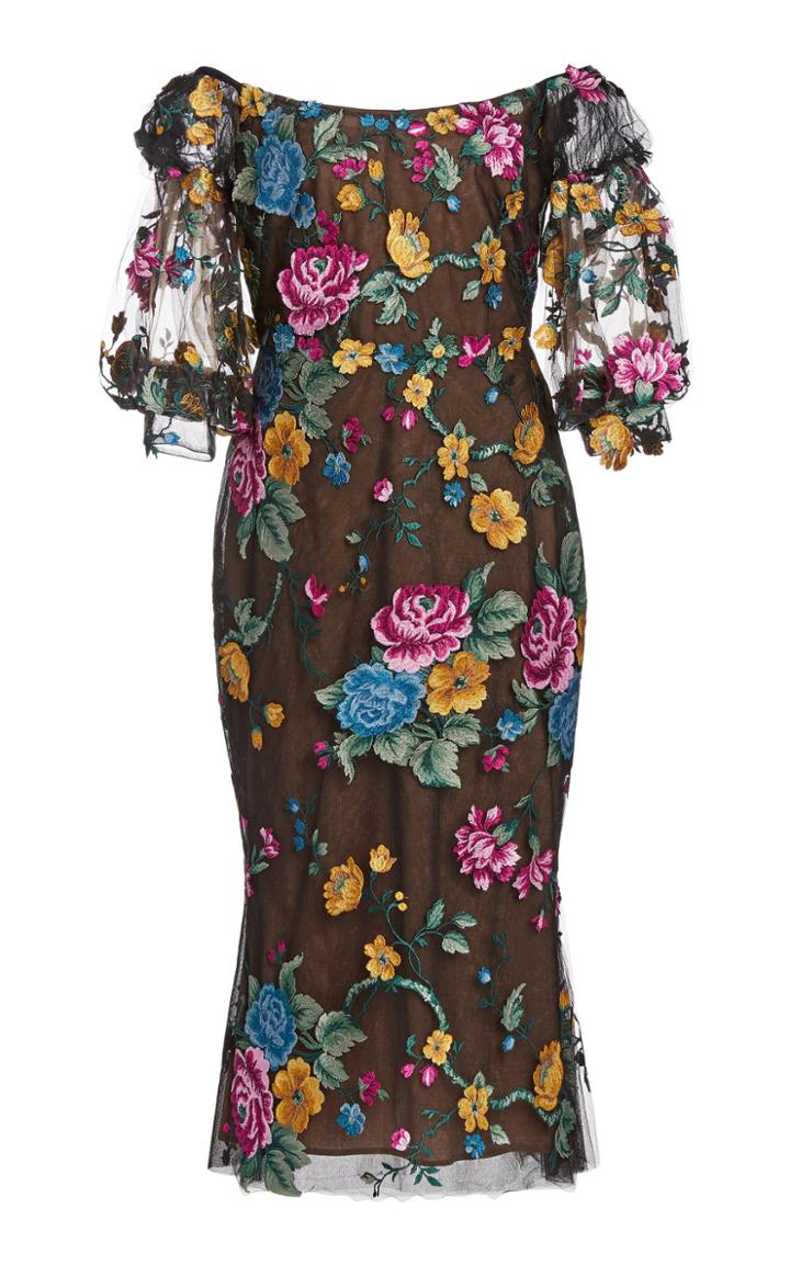 Moda Operandi Marchesa Floral Tulle Midi Dress