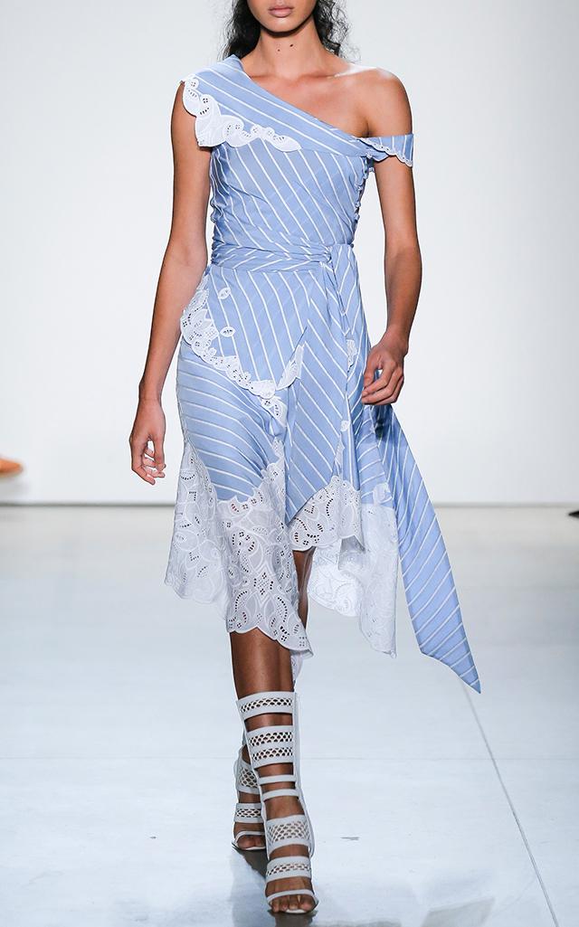 Jonathan Simkhai Scallop Cutout Embroidery Asymmetric Button Down Top