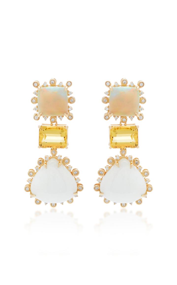 Dana Rebecca 14k Yellow Gold Opal Yellow Beryl And Dolomite Drop Earrings