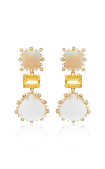 Dana Rebecca 14k Yellow Gold Opal Yellow Beryl And Dolomite Drop Earrings