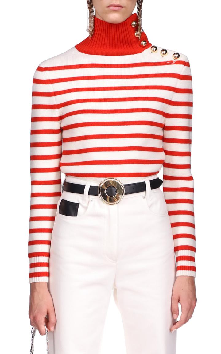 Moda Operandi Paco Rabanne Button-detailed Striped Wool Turtleneck Sweater