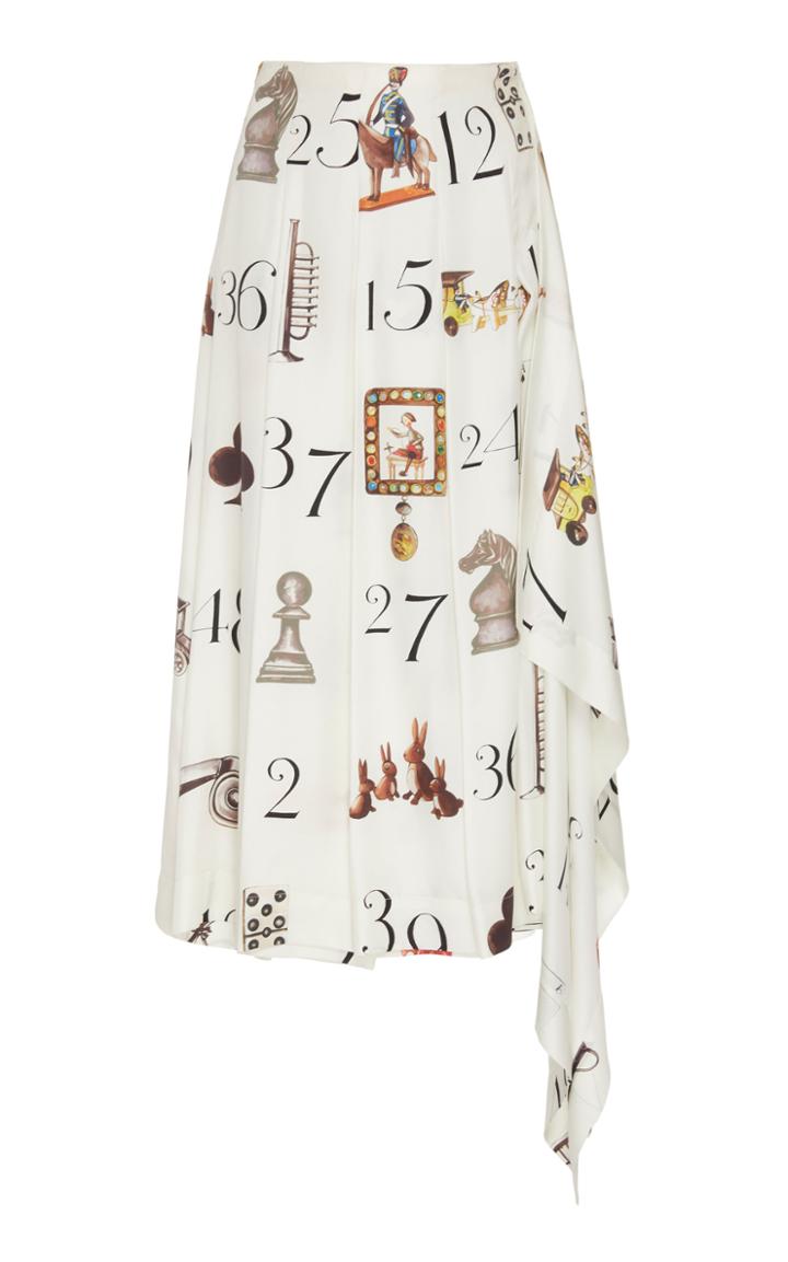 Monse Numbers Print Pleated Silk Skirt
