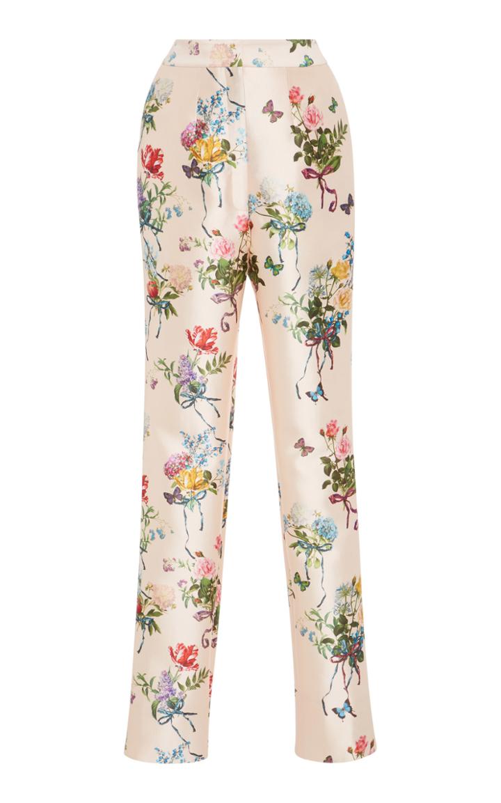 Monique Lhuillier Print Mikado Straight Leg Pant