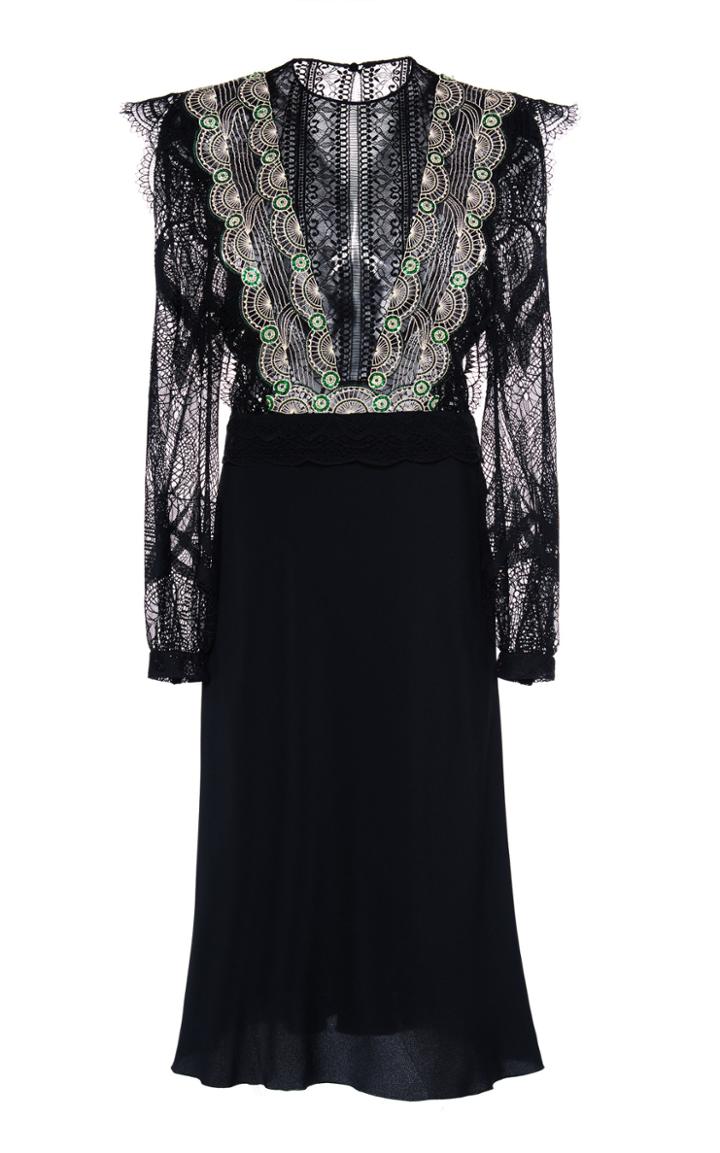 Moda Operandi Alberta Ferretti Crepe De Chine Frill Midi Dress