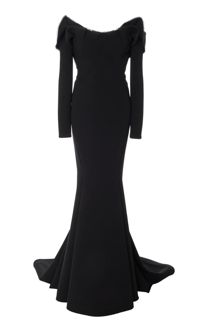 Zac Posen Bonded Crepe Off The Shoulder Gown