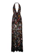 Elie Saab Beaded Floral Tulle Halter Dress
