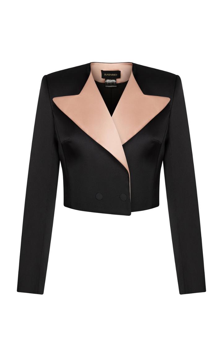 Moda Operandi Rasario Two-tone Satin Cropped Blazer