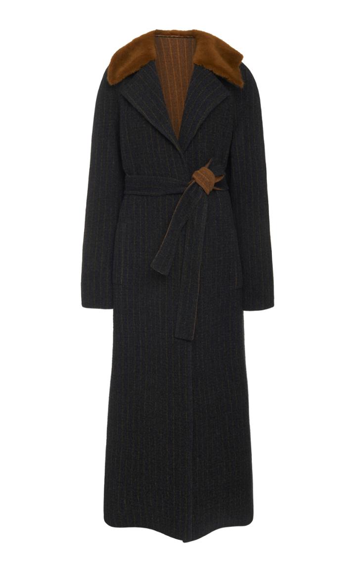 J. Mendel Double Faced Striped Wool Coat