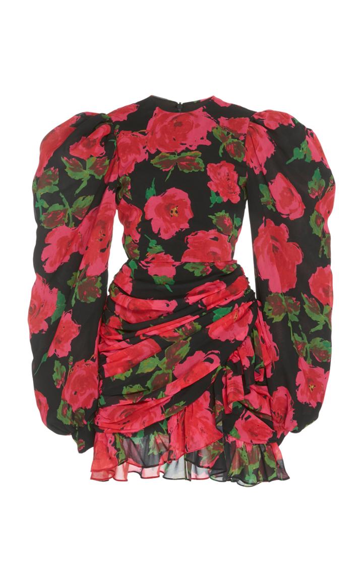 Richard Quinn Ruched Floral-print Chiffon Dress