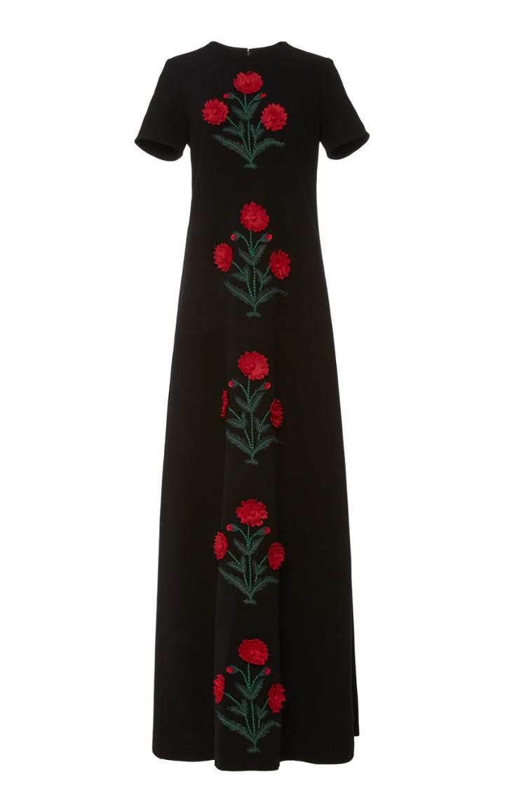 Oscar De La Renta Exclusive Embroidered Wool Gown