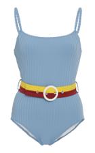 Solid & Striped Belted Ribbed One-piece Swimsuit