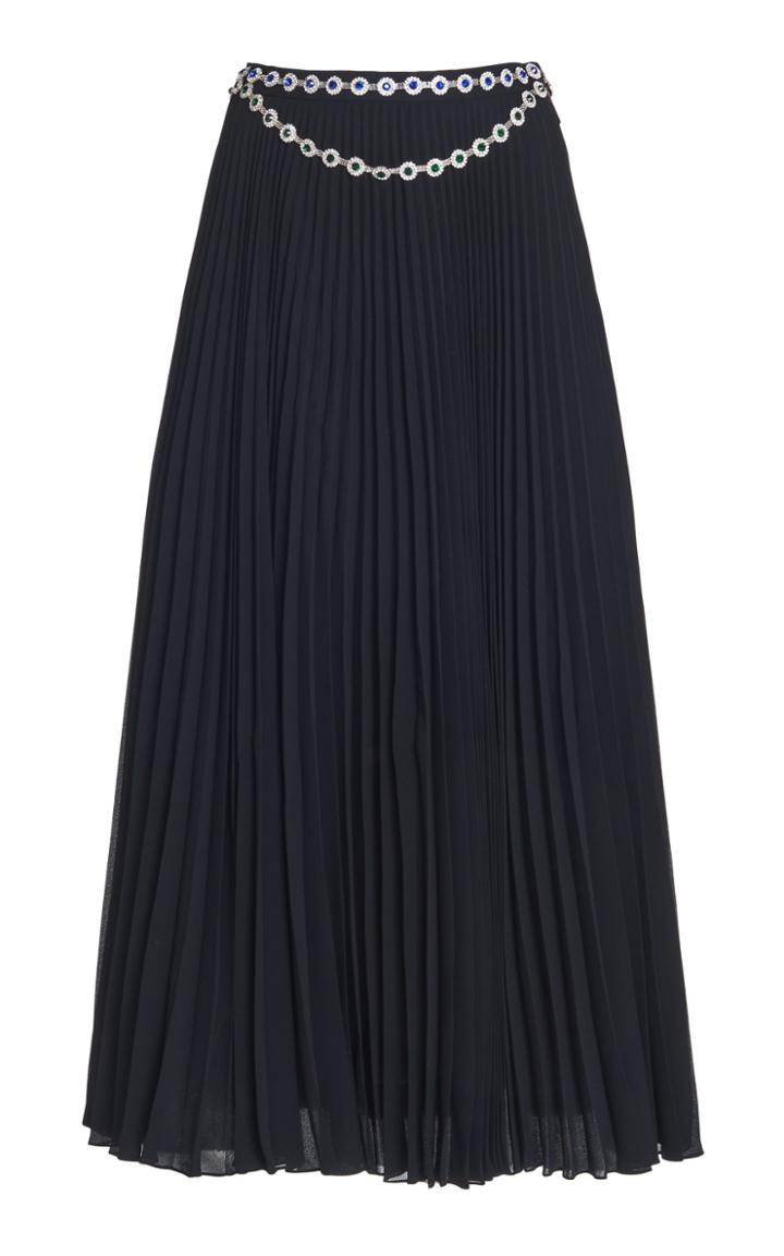 Christopher Kane Crystal Belted Pleated Cady Midi Skirt