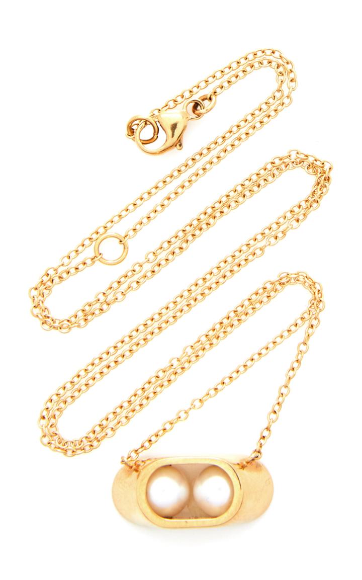 Yael Sonia Ellipse Small Cocoon Pearl 18k Yellow Gold Necklace