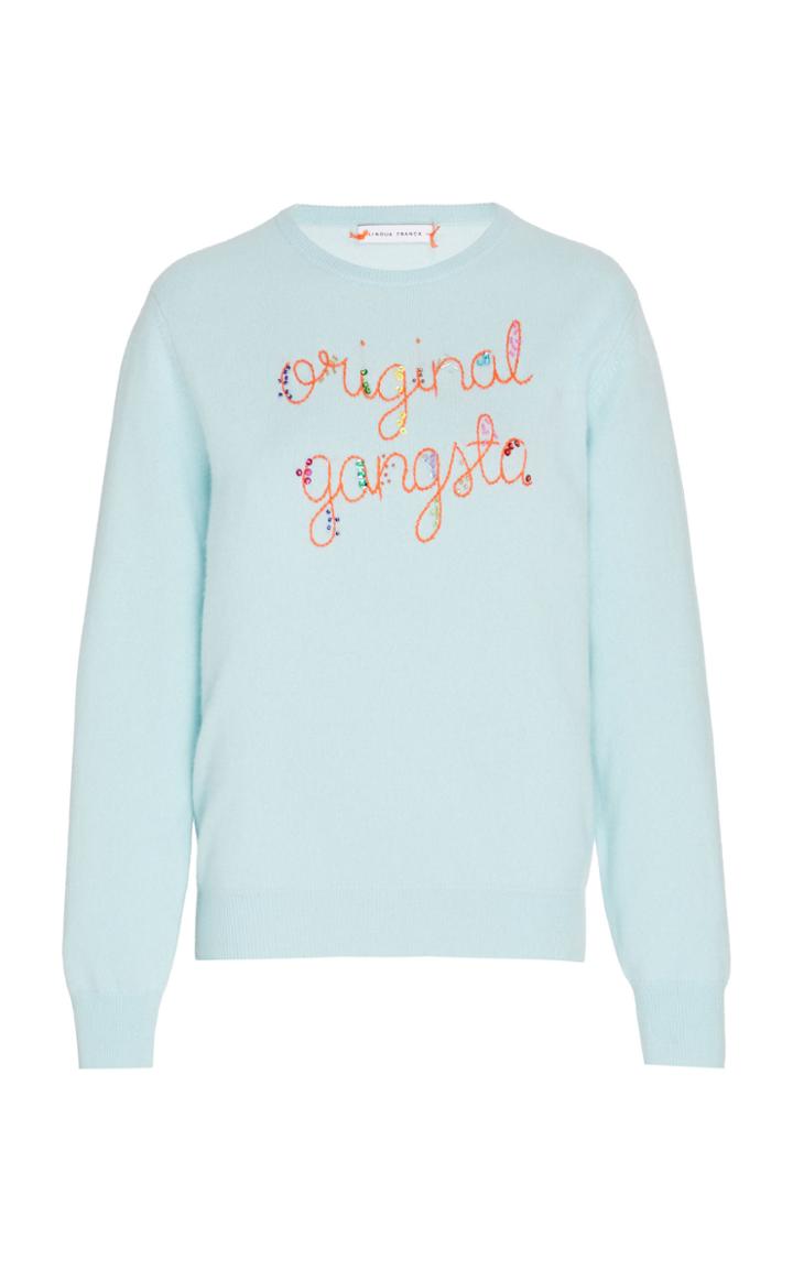 Moda Operandi Lingua Franca Original Gangsta' Cashmere Crew Sweater With Poppy Thr