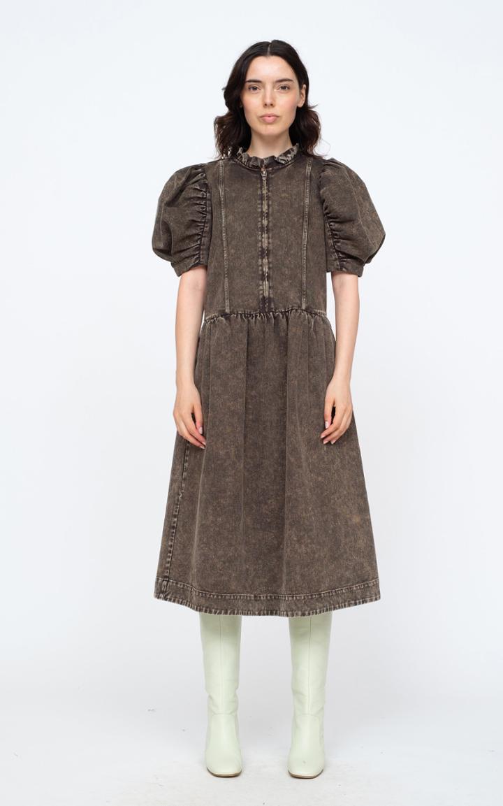 Moda Operandi Sea Hildur Puff-sleeve Acid-washed Cotton Midi Dress