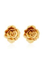 Oscar De La Renta Rosette Gold-tone Button Earring